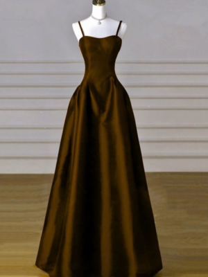 Brown Satin A Line Sweetheart Long Formal Dress, Simple Evening Dress PFP2772