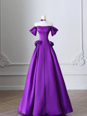 Purple Satin Long Prom Dress, Elegant A Line Satin Evening Party Dress PFP2774