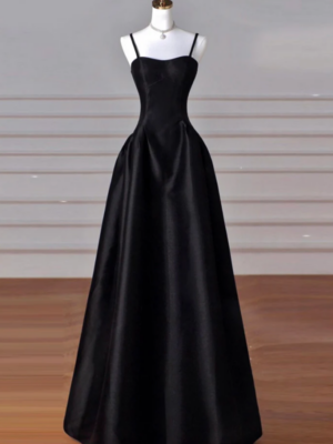 A Line Sweetheart Neck Satin Black Long Prom Dress, Black Long Evening Dress PFP2545